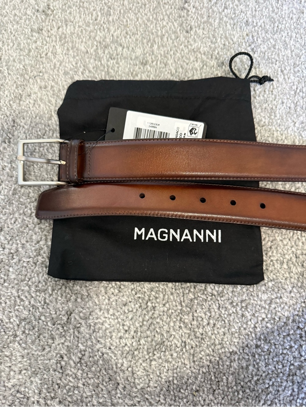 Magnanni Brown Leather Dress Belt with Silver Buckle